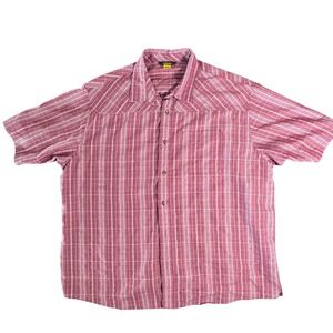 Cabelas Mens 2XL Red Plaid Short Sleeve Button Down Modal Blend Shirt Outdoor